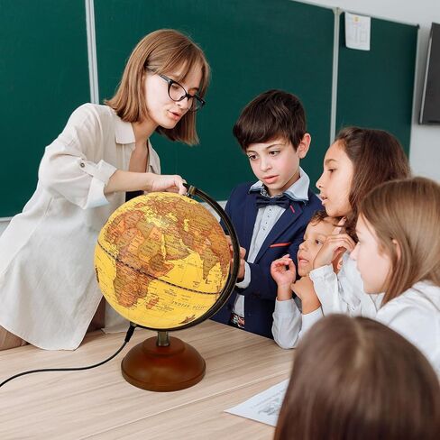 8'' Illuminated Globe with Animals & Landmarks, Educational World Globe for Kids | Earth Political Map, 360° Spinning Children’s Globes with LED Night Light – STEM Toy Gift for Home & Classroom in Kuwait