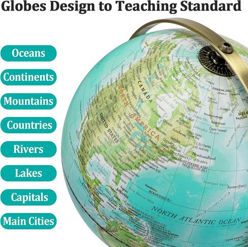 8'' Illuminated Globe with Animals & Landmarks, Educational World Globe for Kids | Earth Political Map, 360° Spinning Children’s Globes with LED Night Light – STEM Toy Gift for Home & Classroom in Kuwait