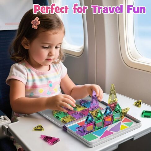 Mini Magnetic Tiles Travel Set with Metal Storage Box, 60PCS Magnetic Blocks Kids Toy 3D Clear Magnetictiles Road Trip ‌Essentials Montessori Preschool Classroom Must Haves Xmars Gift for Age 3+ in Kuwait