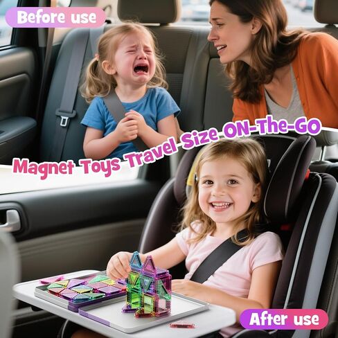 Mini Magnetic Tiles Travel Set with Metal Storage Box, 60PCS Magnetic Blocks Kids Toy 3D Clear Magnetictiles Road Trip ‌Essentials Montessori Preschool Classroom Must Haves Xmars Gift for Age 3+ in Kuwait