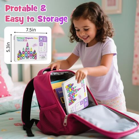 Mini Magnetic Tiles Travel Set with Metal Storage Box, 60PCS Magnetic Blocks Kids Toy 3D Clear Magnetictiles Road Trip ‌Essentials Montessori Preschool Classroom Must Haves Xmars Gift for Age 3+ in Kuwait