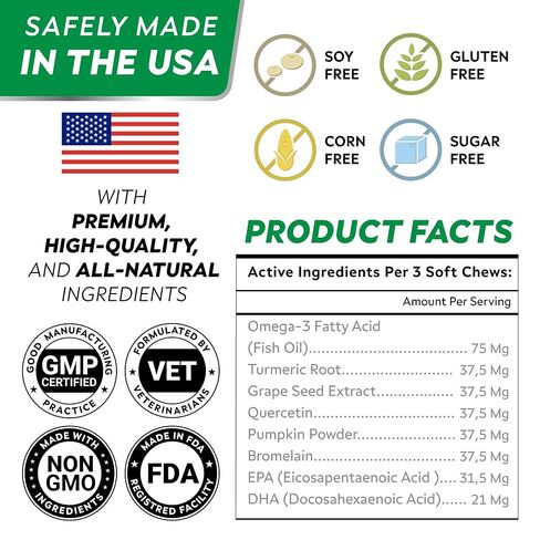 StrellaLab Dog Allergy Relief & Anti Itch Support Chews w/Omega 3: Real Ingredients, Real Taste! Skin & Coat Immune Supplement w/Fish Oil, Pumpkin & Enzymes — Developed by Experts - Made in USA -120Ct in Kuwait