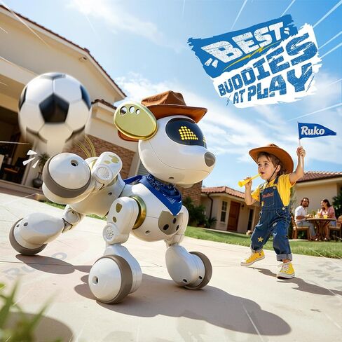 Ruko 18011 Robot Dog Toy ، جرو تفاعلي ذكي مع أكثر من 30 وجوه LED ، والتحكم عن بُعد وإيماءات ، وحيوان أليف إلكتروني قابل للبرمجة للأطفال من عمر 3 إلى 8 سنوات ، والأسود والذهبي in Kuwait