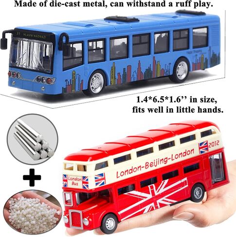 OTONOPI City Bus Toy for Kids, 1:64 Scale Die Cast Metal Pull Back Vehicles, Model Cars Toys Educational Gift 3 Pack, Friction Powered Cars Play Toys for Kids Boys Girls Ages 3 up in Kuwait