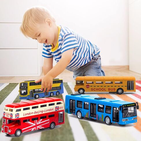 OTONOPI City Bus Toy for Kids, 1:64 Scale Die Cast Metal Pull Back Vehicles, Model Cars Toys Educational Gift 3 Pack, Friction Powered Cars Play Toys for Kids Boys Girls Ages 3 up in Kuwait