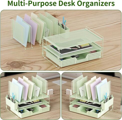 منظم المكتب ، منظمة مكتبية مع حامل ملفات عمودي ، منظم ملفات مع حامل درج وقلم ، وملحقات مكتب ومنظمي مساحة العمل للمكتب المنزلي (أسود) in Kuwait