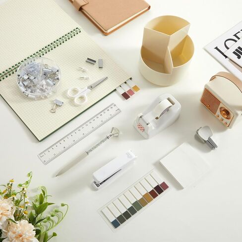 Marspark Sage Green Office Desk Accessories 12 PCS Lupplies Set Office Supplies 360 ° Rotating Pen حامل ، Stapler ، موزع الشريط ، مقص ، ملاحظات لاصقة ، مقاطع الموثق ، هدية منظمي المكتب للمدرسة المنزلية للمدرسة المنزلية in Saudi Arabia