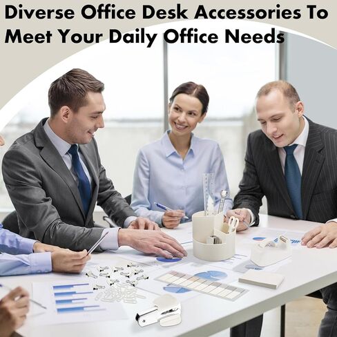 Marspark Sage Green Office Desk Accessories 12 PCS Lupplies Set Office Supplies 360 ° Rotating Pen حامل ، Stapler ، موزع الشريط ، مقص ، ملاحظات لاصقة ، مقاطع الموثق ، هدية منظمي المكتب للمدرسة المنزلية للمدرسة المنزلية in Saudi Arabia