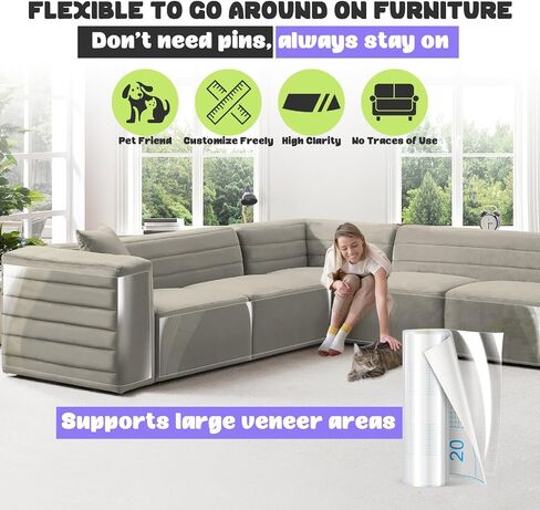 Iridescent Cat Scratch Furniture Protector, 160" x 12.4" Clear Couch Protector from Cat Claws, Thickened Self-Adhesive Cats Couch Protector for Furniture, Sofa, Door in Kuwait
