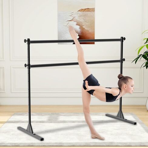4FT/5FT/6FT Height Adjustable Freestanding Ballet Barre with Fabric Sleeve Portable Double Ballet Bar 350 lbs Capacity Heavy Duty Dance Barre for Home Workout, Stretch in Saudi Arabia