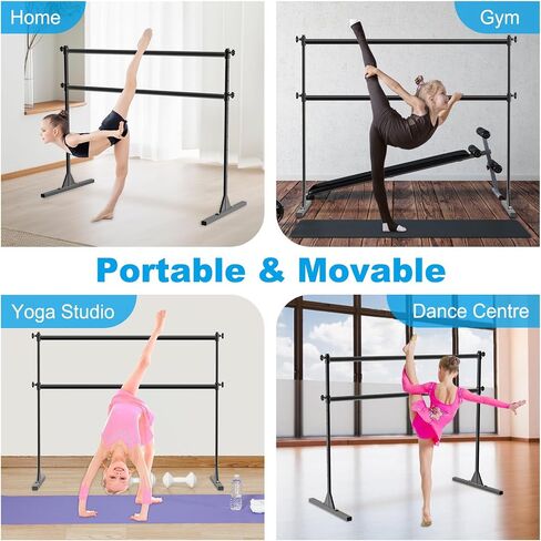 4FT/5FT/6FT Height Adjustable Freestanding Ballet Barre with Fabric Sleeve Portable Double Ballet Bar 350 lbs Capacity Heavy Duty Dance Barre for Home Workout, Stretch in Saudi Arabia