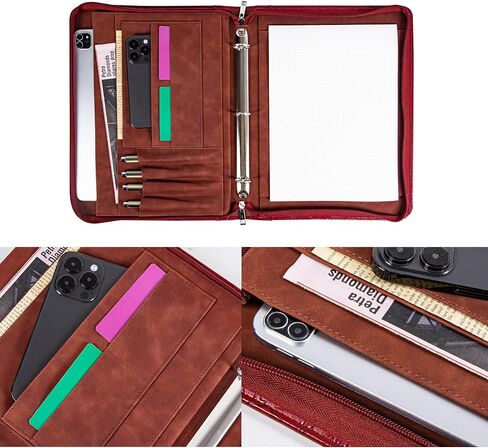 وردة الذهب padfolio ، محفظة سستة الموثق للنساء ، 3 رنين الموثق 1 بوصة ، مجلد Pu padfolio رفيع ، مخطط A4 مع جيب الكمبيوتر المحمول ، هدية للنساء والبنات in Kuwait