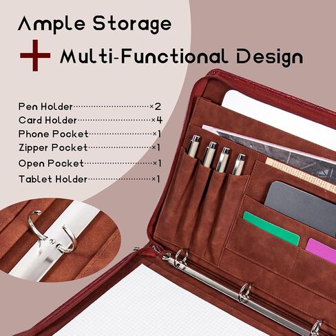 وردة الذهب padfolio ، محفظة سستة الموثق للنساء ، 3 رنين الموثق 1 بوصة ، مجلد Pu padfolio رفيع ، مخطط A4 مع جيب الكمبيوتر المحمول ، هدية للنساء والبنات in Kuwait