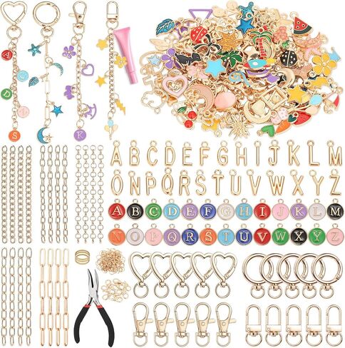263Pcs Charms Lip Gloss Keychain Making Kit, DIY Craft Supplies with Charms, Key Chain Hooks, Jump Rings, Lobster Clasps, Chains & Tools, Jewelry Making Kit for Custom Keychains, Bags, Gifts in Saudi Arabia