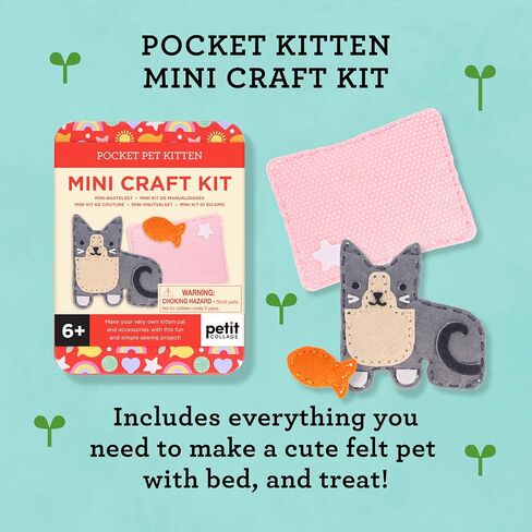 Petit Collage: Mini Craft Kit: Pocket Pet Corgi Dog - طقم خياطة محفوظ مع قطع مسبقة ، خيط ، حشوة ، إبرة آمنة وتصنيح - لعبة دقيقة خالية من الشاشة للأعمار 6+ in Kuwait