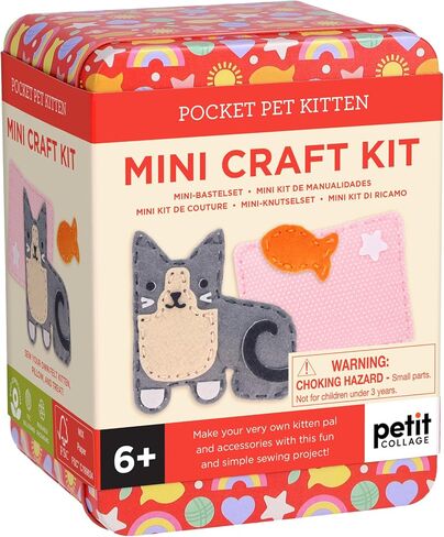 Petit Collage: Mini Craft Kit: Pocket Pet Corgi Dog - طقم خياطة محفوظ مع قطع مسبقة ، خيط ، حشوة ، إبرة آمنة وتصنيح - لعبة دقيقة خالية من الشاشة للأعمار 6+ in Kuwait