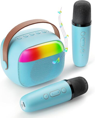 Mini Karaoke Machine for Kids, Toy for Girls Portable Bluetooth Speaker with 2 Wireless Microphones, Fashion Toy Gifts for Christmas Birthday, for 3 4 5 6 7 8+ Year Old Girls Gifts(Pink) in Kuwait