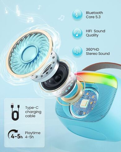 Mini Karaoke Machine for Kids, Toy for Girls Portable Bluetooth Speaker with 2 Wireless Microphones, Fashion Toy Gifts for Christmas Birthday, for 3 4 5 6 7 8+ Year Old Girls Gifts(Pink) in Kuwait