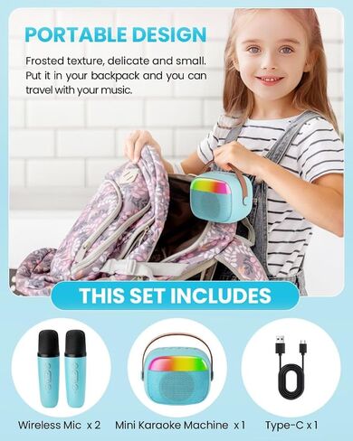 Mini Karaoke Machine for Kids, Toy for Girls Portable Bluetooth Speaker with 2 Wireless Microphones, Fashion Toy Gifts for Christmas Birthday, for 3 4 5 6 7 8+ Year Old Girls Gifts(Pink) in Kuwait