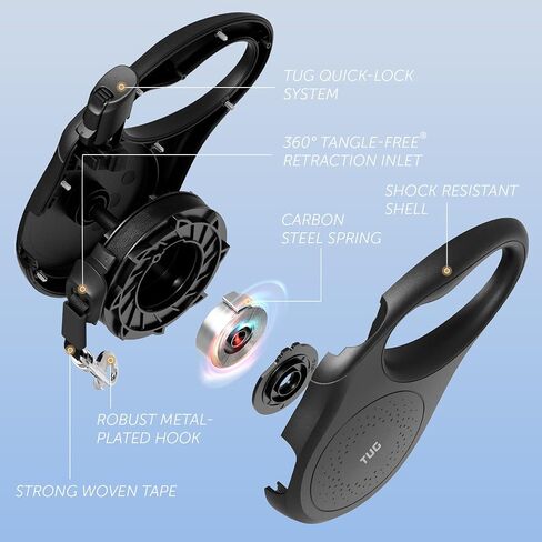TUG Quest Retractable Dog Leash | 360° Tangle-Free Retraction | 16 ft Strong Nylon Tape (Medium, Cream) in Kuwait