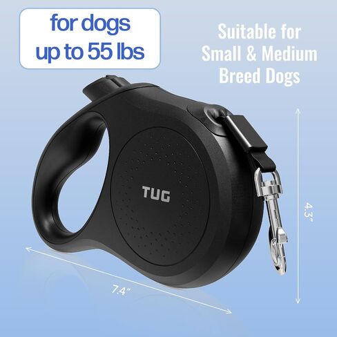 TUG Quest Retractable Dog Leash | 360° Tangle-Free Retraction | 16 ft Strong Nylon Tape (Medium, Cream) in Kuwait