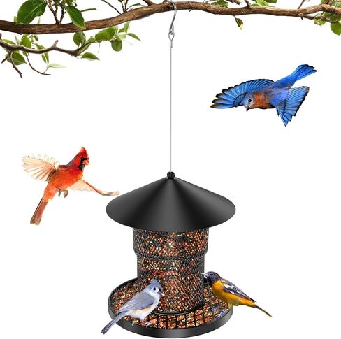Bird Feeder for Outdoor Hanging, Mess Free Birdfeeder for Outdoor, Squirrel Proof Bird Feeder w/Catch Tray - All-Metal for Outside Hanging to Attracting Birds in Saudi Arabia
