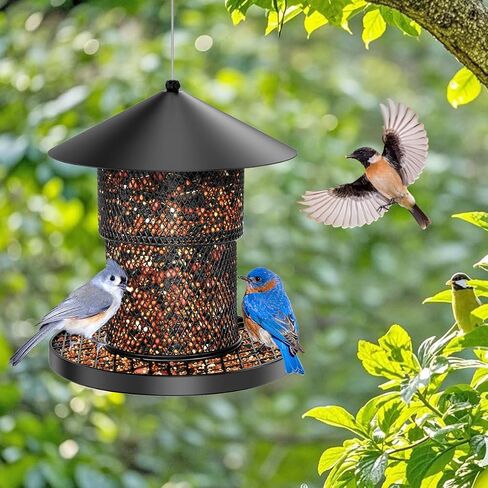 Bird Feeder for Outdoor Hanging, Mess Free Birdfeeder for Outdoor, Squirrel Proof Bird Feeder w/Catch Tray - All-Metal for Outside Hanging to Attracting Birds in Saudi Arabia