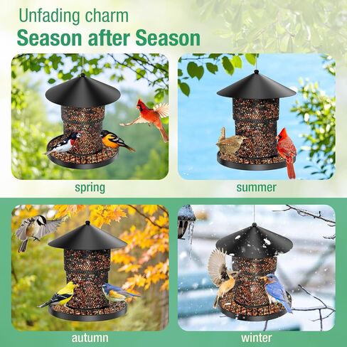 Bird Feeder for Outdoor Hanging, Mess Free Birdfeeder for Outdoor, Squirrel Proof Bird Feeder w/Catch Tray - All-Metal for Outside Hanging to Attracting Birds in Saudi Arabia