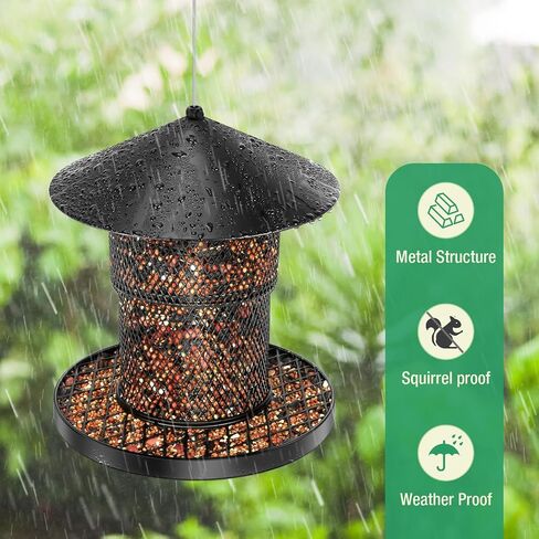Bird Feeder for Outdoor Hanging, Mess Free Birdfeeder for Outdoor, Squirrel Proof Bird Feeder w/Catch Tray - All-Metal for Outside Hanging to Attracting Birds in Saudi Arabia