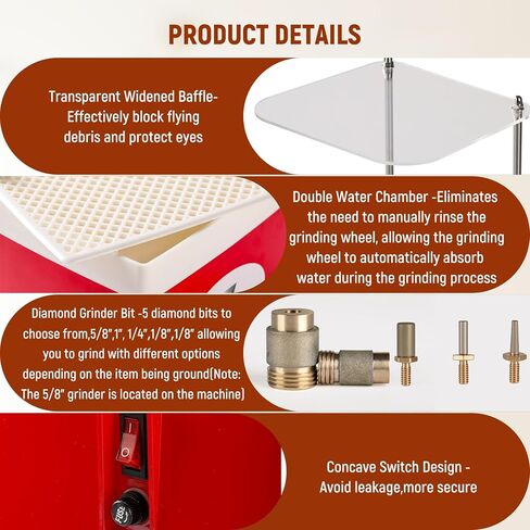 طاحونة زجاجية ملون ، 4200R/دقيقة ، أداة طحن DIY مصغرة ، 110 فولت ， 65W مطحنة زجاجية مع 5/8 " + 1" قابلة للاستبدال قطع الطحن الماس للزجاج والحجر والمعالجة السطحية (أحمر) in Kuwait