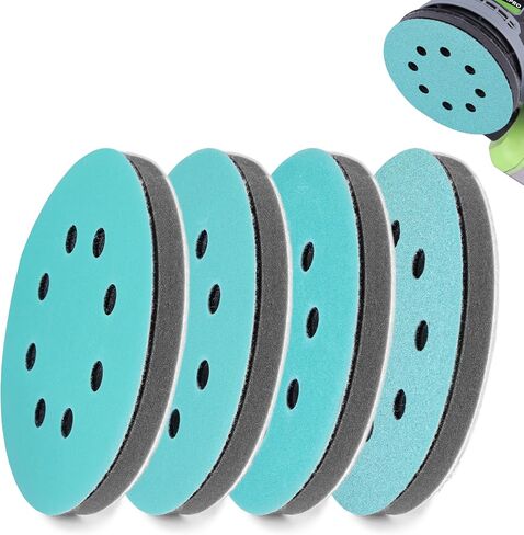 WORKPRO 5 Inch Orbital Sander Interface Pads and Sanding Discs, 3 Foam Buffer Pads & 3 Grit Sandpaper (80/120/240), 8 Hole Hook and Loop Soft Cushion Sponge Backing for Sander in Saudi Arabia