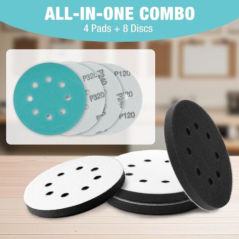 WORKPRO 5 Inch Orbital Sander Interface Pads and Sanding Discs, 3 Foam Buffer Pads & 3 Grit Sandpaper (80/120/240), 8 Hole Hook and Loop Soft Cushion Sponge Backing for Sander in Saudi Arabia