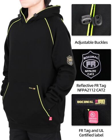 BOCOMAL FR Hoodies Pullover 12oz Heavyweight Cotton Fleece Flame Resistant Contrast Stripe Long Sleeve Hooded Sweatshirts in Saudi Arabia