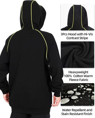 BOCOMAL FR Hoodies Pullover 12oz Heavyweight Cotton Fleece Flame Resistant Contrast Stripe Long Sleeve Hooded Sweatshirts in Saudi Arabia