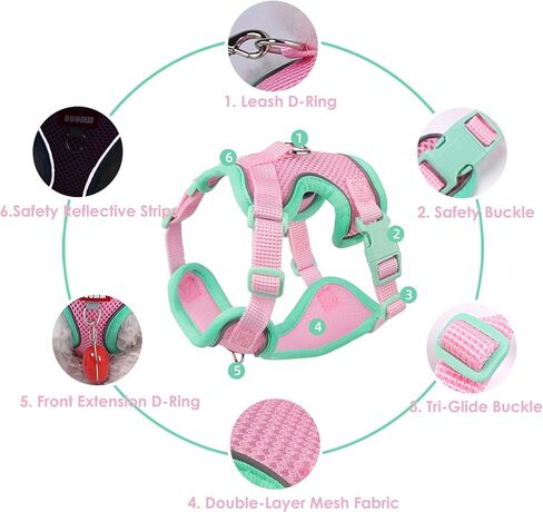 Cat Harness and Leash Set for Walking – Escape-Proof Reflective Vest for Cats and Small Dogs, Adjustable Soft Air Mesh with Pressure-Reducing Design, 4.92ft, XL, Green & Pink in Kuwait