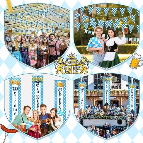 Oudain Oktoberfest Party Decoration 3 Bavarian Welcome Banners 32. 8 ft Blue and White Checkered Pennant Flag, Hanging Octoberfest Decor for Bavarian Festival Parade Beer Outdoor Supplies in Saudi Arabia