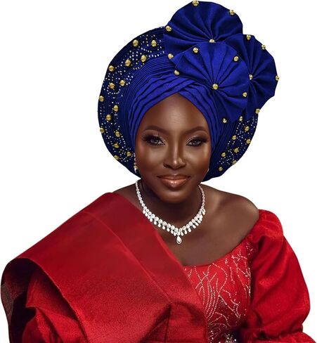 Auto Gele African Head Tie of Nigeria Aso Oke Headwraps Hat Tortban Party Wedding Handmade Handmant Wear Cap للنساء in Kuwait