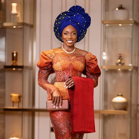 Auto Gele African Head Tie of Nigeria Aso Oke Headwraps Hat Tortban Party Wedding Handmade Handmant Wear Cap للنساء in Kuwait