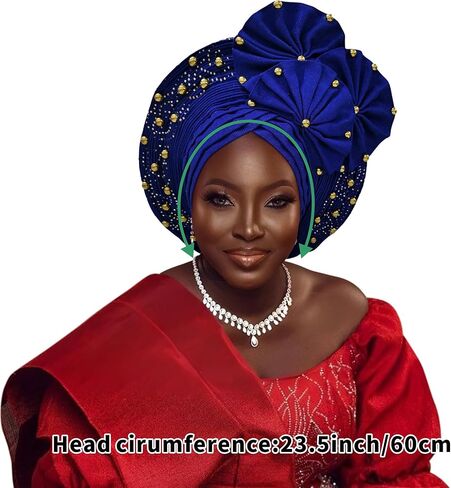 Auto Gele African Head Tie of Nigeria Aso Oke Headwraps Hat Tortban Party Wedding Handmade Handmant Wear Cap للنساء in Kuwait