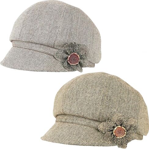 2 PCS Womens Newsboy Cap Women Retro Classic Visor Newsboy Cabbie Cap Beret Hats with Flower Buckle in Kuwait