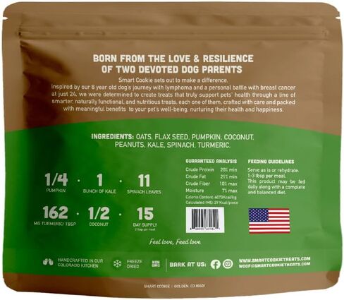 Smart Cookie Natural Dog Food Topper - Superfood - Salmon Dog Meal Mixer for All Ages - Food Topper for Picky Eaters and Boosting Nutrition - Non GMO, Made in The USA - 15 oz Bag (30 Day Supply) in Kuwait