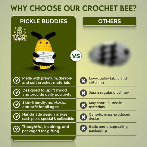 Beacle Buddies Bee -Live Buddy - حيوانات كروشيه إيجابية تعهد الدعم العاطفي الدعم الكروشيه دمى الديكور الكروشيه الكروشيه الكروشيه النحل الإيجابي الدعم العاطفي تخفيف الإجهاد in Kuwait