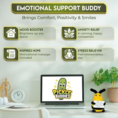 Beacle Buddies Bee -Live Buddy - حيوانات كروشيه إيجابية تعهد الدعم العاطفي الدعم الكروشيه دمى الديكور الكروشيه الكروشيه الكروشيه النحل الإيجابي الدعم العاطفي تخفيف الإجهاد in Kuwait