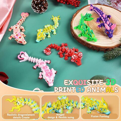 3pcs 12in 3D Dragon Crystal Dragon ، Dragon مرن ثلاثي الأبعاد مرن ، ألعاب المكتب التنفيذي للمكتب المنزلي ، ألعاب تململ التوحد/ADHD (Rainbow Red Gold Green) in Kuwait