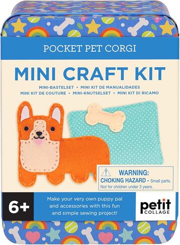 Petit Collage: Mini Craft Kit: Pocket Pet Hitten - طقم خياطة محفوظ مع قطع مسبقة ، خيط ، حشو ، إبرة آمنة وتصنيع - لعبة دقيقة خالية من الشاشة للأعمار 6+ in Saudi Arabia
