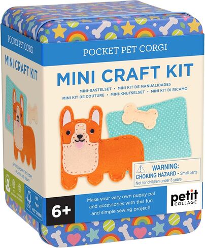 Petit Collage: Mini Craft Kit: Pocket Pet Hitten - طقم خياطة محفوظ مع قطع مسبقة ، خيط ، حشو ، إبرة آمنة وتصنيع - لعبة دقيقة خالية من الشاشة للأعمار 6+ in Saudi Arabia