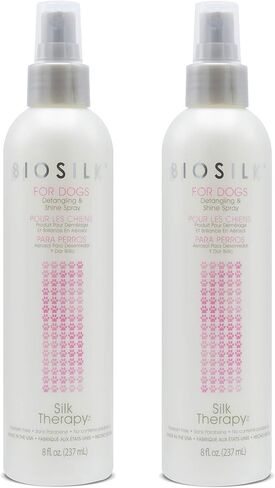 BioSilk for Pets Silk Therapy Detangling Plus Shine Mist for Dogs - Reduces Matted Fur, Shiny & Soft Coat - Suitable for All Dogs & Puppies, Made in USA, 8 Fl Oz - 2 Pack in Kuwait