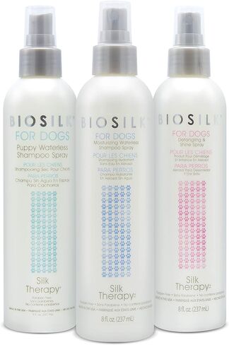 BioSilk for Pets Silk Therapy Detangling Plus Shine Mist for Dogs - Reduces Matted Fur, Shiny & Soft Coat - Suitable for All Dogs & Puppies, Made in USA, 8 Fl Oz - 2 Pack in Kuwait