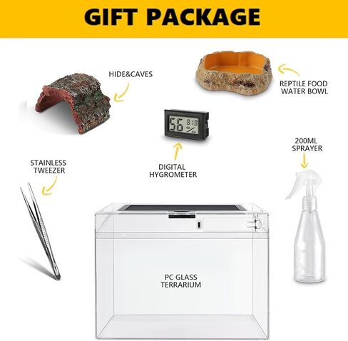 Reptile Terrarium Tank for Traveling, Amphibians Enclosure Starter Kits, Top Sliding Screen Ventilation Habitat Cages, Outdoor Chameleon Lizard Carrier Box with Tweezer, Bowl for Spider, Gecko, Frog in Saudi Arabia