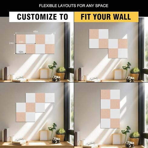 Tsjoffice Barge Cork Board لجدار - 48 "× 36" لوحة نشرة مع 50 بواسين لديكور المكتب ، لوحة دبوس 12 حزمة بلاط الجدران مع علامات تبويب آمنة قابلة للإزالة ، Corkboard للمكتب المنزلي - أسود - أسود in Kuwait